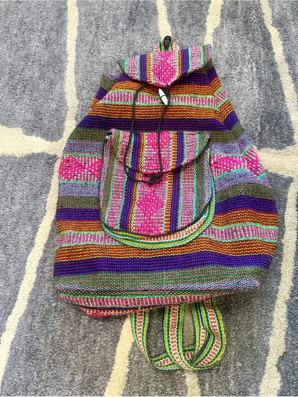 Handwoven Multicolor Striped Backpack - Pink & Purple